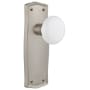 Nostalgic Warehouse Vintage Farmhouse White Porcelain Privacy Door Knob Set with Solid Brass Backplate and 2-3/8" Backset Satin Nickel