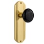 Nostalgic Warehouse Vintage Black Porcelain Privacy Door Knob Set with Solid Brass Art Deco Plate and 2-3/8" Backset Polished Brass