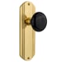Nostalgic Warehouse Vintage Black Porcelain Privacy Door Knob Set with Solid Brass Art Deco Plate and 2-3/8" Backset Unlacquered Brass