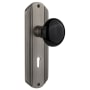 Nostalgic Warehouse Vintage Black Porcelain Privacy Door Knob Set with Solid Brass Art Deco Plate, Keyhole and 2-3/8" Backset Antique Pewter