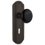 Nostalgic Warehouse Vintage Black Porcelain Privacy Door Knob Set with Solid Brass Art Deco Plate, Keyhole and 2-3/8" Backset Oil-Rubbed Bronze