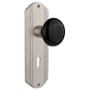 Nostalgic Warehouse Vintage Black Porcelain Privacy Door Knob Set with Solid Brass Art Deco Plate, Keyhole and 2-3/8" Backset Satin Nickel
