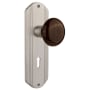 Nostalgic Warehouse Vintage Brown Porcelain Privacy Door Knob Set with Art Deco Plate, Keyhole and 2-3/8" Backset Satin Nickel