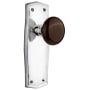 Nostalgic Warehouse Brown Porcelain Solid Brass Privacy Door Knob Set with Prairie Rose and 2-3/8" Backset Bright Chrome