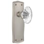 Nostalgic Warehouse Vintage Fluted Crystal Flower Passage Door Knob Set with Solid Brass Prairie Backplate and 2-3/8" Backset Satin Nickel