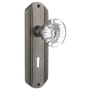 Nostalgic Warehouse Round Clear Crystal Privacy Door Knob Set with Solid Brass Art Deco Back Plate, Keyhole and 2-3/8" Backset Antique Pewter