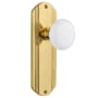 Nostalgic Warehouse Vintage White Porcelain Single Dummy Door Knob with Brass Art Deco Plate Polished Brass