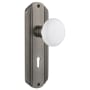 Nostalgic Warehouse Vintage White Porcelain Single Dummy Door Knob with Brass Art Deco Plate and Keyhole Antique Pewter