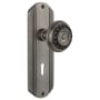 Nostalgic Warehouse Meadows Solid Brass Vintage Skeleton Key Retrofit Entry Handleset Trim with Art Deco Back Plate, Keyhole and 2-1/4" Backset Antique Pewter