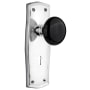 Nostalgic Warehouse Black Porcelain Solid Brass Vintage Skeleton Key Retrofit Entry Handleset Trim with Prairie Rose, Keyhole and 2-1/4" Backset Bright Chrome