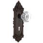 Nostalgic Warehouse Waldorf Lead Crystal Passage Door Knob Set with Solid Brass Victorian Backplate, Skeleton Keyhole and 2-3/8" Backset Timeless Bronze