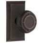 Nostalgic Warehouse Mission Solid Brass Privacy Door Knob Set with Studio Rose and 2-3/8" Backset Timeless Bronze