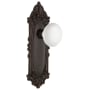 Nostalgic Warehouse White Porcelain Solid Brass Privacy Door Knob Set with Victorian Rose and 2-3/8" Backset Timeless Bronze