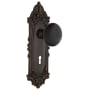 Nostalgic Warehouse Black Porcelain Solid Brass Privacy Door Knob Set with Victorian Rose, Keyhole and 2-3/8" Backset Timeless Bronze