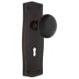 Nostalgic Warehouse Black Porcelain Solid Brass Vintage Skeleton Key Retrofit Entry Handleset Trim with Prairie Rose, Keyhole and 2-1/4" Backset Timeless Bronze