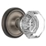 Nostalgic Warehouse Vintage Luxe Waldorf Lead Crystal Octagon Passage Door Knob Set with Solid Brass Classic Rose Plate and 2-3/4" Backset Antique Pewter