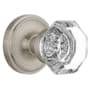Nostalgic Warehouse Vintage Luxe Waldorf Lead Crystal Octagon Passage Door Knob Set with Solid Brass Classic Rose Plate and 2-3/4" Backset Satin Nickel