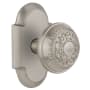 Nostalgic Warehouse Vintage Renaissance Egg and Dart Solid Brass Passage Door Knob Set with Cottage Style Plate and 2-3/4" Backset Satin Nickel