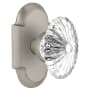 Nostalgic Warehouse Vintage Farmhouse Oval Fluted Crystal Flower Passage Door Knob Set with Solid Brass Cottage Style Plate and 2-3/4" Backset Satin Nickel