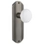 Nostalgic Warehouse Vintage White Porcelain Passage Door Knob Set with Brass Art Deco Plate and 2-3/4" Backset Antique Pewter