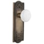 Nostalgic Warehouse Vintage Farmhouse White Porcelain Passage Door Knob Set with Solid Brass Meadows Rose and 2-3/4" Backset Antique Brass