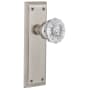 Nostalgic Warehouse Crystal Solid Brass Passage Door Knob Set with New York Rose and 2-3/4" Backset Satin Nickel