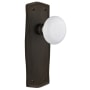 Nostalgic Warehouse Vintage Farmhouse White Porcelain Passage Door Knob Set with Solid Brass Backplate and 2-3/4" Backset Oil-Rubbed Bronze