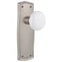 Nostalgic Warehouse Vintage Farmhouse White Porcelain Passage Door Knob Set with Solid Brass Backplate and 2-3/4" Backset Satin Nickel