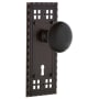 Nostalgic Warehouse Black Porcelain Solid Brass Passage Door Knob Set with Long Craftsman Plate, Keyhole and 2-3/4" Backset Timeless Bronze