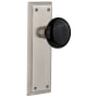 Nostalgic Warehouse Black Porcelain Solid Brass Passage Door Knob Set with New York Rose and 2-3/8" Backset Satin Nickel