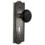 Nostalgic Warehouse Black Porcelain Solid Brass Passage Door Knob Set with Meadows Rose, Keyhole and 2-3/8" Backset Antique Pewter