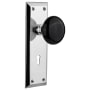 Nostalgic Warehouse Black Porcelain Solid Brass Passage Door Knob Set with New York Rose, Keyhole and 2-3/8" Backset Bright Chrome
