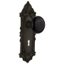 Nostalgic Warehouse Black Porcelain Solid Brass Passage Door Knob Set with Victorian Rose, Keyhole and 2-3/8" Backset Oil-Rubbed Bronze