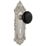 Nostalgic Warehouse Black Porcelain Solid Brass Passage Door Knob Set with Victorian Rose, Keyhole and 2-3/8" Backset Satin Nickel