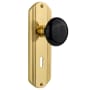 Nostalgic Warehouse Vintage Black Porcelain Privacy Door Knob Set with Solid Brass Art Deco Plate, Keyhole and 2-3/8" Backset Polished Brass