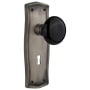 Nostalgic Warehouse Black Porcelain Solid Brass Vintage Skeleton Key Retrofit Entry Handleset Trim with Prairie Rose, Keyhole and 2-1/4" Backset Antique Pewter