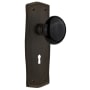 Nostalgic Warehouse Black Porcelain Solid Brass Vintage Skeleton Key Retrofit Entry Handleset Trim with Prairie Rose, Keyhole and 2-1/4" Backset Oil-Rubbed Bronze