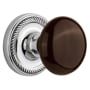 Nostalgic Warehouse Brown Porcelain Solid Brass Single Dummy Door Knob with Rope Rose Bright Chrome