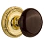 Nostalgic Warehouse Brown Porcelain Solid Brass Single Dummy Door Knob with Rope Rose Polished Brass
