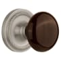 Nostalgic Warehouse Brown Porcelain Solid Brass Single Dummy Door Knob with Rope Rose Satin Nickel