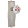 Nostalgic Warehouse Vintage Farmhouse Painted Rose Passage Door Knob Set with Solid Brass Prairie Country Backplate, Keyhole and 2-3/8" Backset Satin Nickel