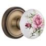 Nostalgic Warehouse Vintage Porcelain Painted Rose Privacy Door Knob Set with Solid Brass Classic Rose Plate and 2-3/8" Backset Antique Brass
