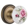 Nostalgic Warehouse Vintage Porcelain Painted Rose Vintage Skeleton Key Retrofit Entry Handleset Trim with Solid Brass Classic Rose Plate, Keyhole and 2-1/4" Backset Antique Brass