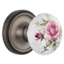 Nostalgic Warehouse Vintage Porcelain Painted Rose Vintage Skeleton Key Retrofit Entry Handleset Trim with Solid Brass Classic Rose Plate, Keyhole and 2-1/4" Backset Antique Pewter