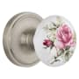 Nostalgic Warehouse Vintage Porcelain Painted Rose Vintage Skeleton Key Retrofit Entry Handleset Trim with Solid Brass Classic Rose Plate, Keyhole and 2-1/4" Backset Satin Nickel