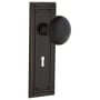 Nostalgic Warehouse Vintage Black Porcelain Passage Door Knob Set with Solid Brass Mission Style Backplate, Keyhole and 2-3/4" Backset Timeless Bronze
