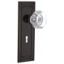 Nostalgic Warehouse Waldorf Lead Crystal Passage Door Knob Set with Solid Brass Mission Backplate, Skeleton Keyhole and 2-3/4" Backset Timeless Bronze