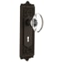 Nostalgic Warehouse Vintage Oval Egg Clear Crystal Vintage Skeleton Key Retrofit Entry Handleset Trim with Solid Brass Victorian Egg and Dart Back Plate, Keyhole and 2-1/4" Backset Oil-Rubbed Bronze