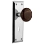 Nostalgic Warehouse Brown Porcelain Solid Brass Passage Door Knob Set with New York Rose, Keyhole and 2-3/4" Backset Bright Chrome
