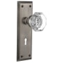 Nostalgic Warehouse Waldorf Lead Crystal Passage Door Knob Set with Solid Brass New York Backplate, Skeleton Keyhole and 2-3/4" Backset Antique Pewter